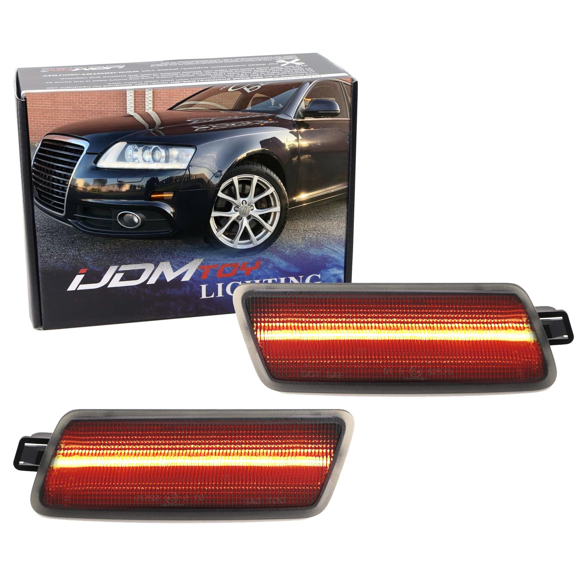 iJDMTOY Dark Smoked Lens Amber Full LED Bumper Side Marker Light